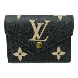 LOUIS VUITTON　ルイヴィトン　ポルトフォイユ・ヴィクトリーヌ　M80968　※イニシャル入り　折りたたみ財布　アンプラント　ブラック　ベージュ　バイカラー　箱・布袋つき　ゴールド金具　レディース　人気　定番　ギフト　贈り物　プレゼント包装【中古】　新居浜店