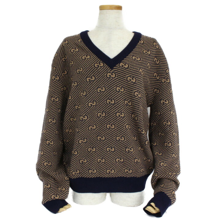楽天市場】GUCCI グッチ Vネックニット 626643 キャメル系×ネイビー L  