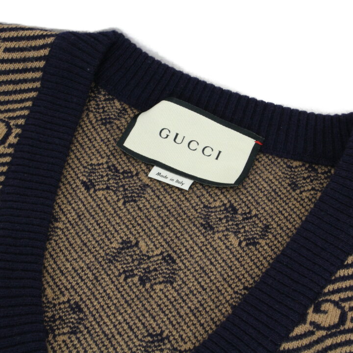 楽天市場】GUCCI グッチ Vネックニット 626643 キャメル系×ネイビー L  