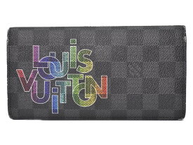 【イニシャル入り】 LOUIS VUITTON　ポルトフォイユ・ブラザ　N60326　ダミエ・グラフィット　グレー×ブルー　コーティングキャンバス　長財布　ロングウォレット　レインボー　メンズ　人気　定番　ギフト 【中古】松山久万ノ台店