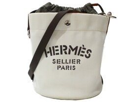 【布袋あり】HERMES　エルメス　サックドパンサージュ　□O刻印　2011年製造　巾着型バッグ　ショルダーバッグ　キャンバス　アイボリー　メンズ　レディース　ユニセックス　ギフト　プレゼント包装可【中古】松前R56号店