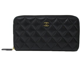 【箱・布袋あり】CHANEL　シャネル　ラウンドファスナー長財布　マトラッセ　ラムスキン　ブラック　黒　ゴールド金具　シンプル　レディース　ギフト　プレゼント包装可【中古】松前R56号店