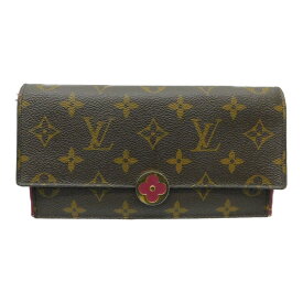 LOUIS VUITTON　ルイヴィトン　ポルトフォイユ・フロール　M64585　二つ折り長財布　ロングウォレット　モノグラム　フューシャ　ワインレッド系　ブラウン　ゴールド金具　レディース　プレゼント包装【中古】新居浜店