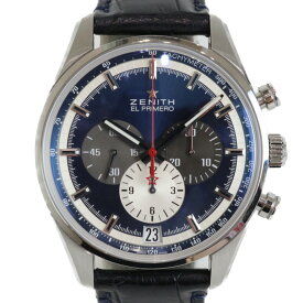 【ギャラ有】ZENITH　ゼニス　エル・プリメロ36000VPH　03.2040.400/53.C700　自動巻き　クロノグラフ　デイト　SS　レザー　ネイビー　メンズ　腕時計【中古】松山朝生田店