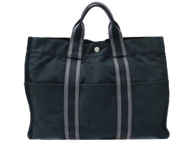 HERMES　エルメス　フールトゥMM　トートバッグ　ハンドバッグ　ブラック系　コットン100％　A4収納可　レディース　メンズ　ユニセックス　シンプル　プレゼント包装可　【中古】　松山朝生田店