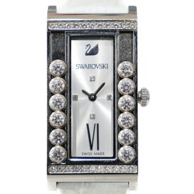SWAROVSKI　スワロフスキー　クリスタルスクエアウォッチ　SS　ステンレススチール　革ベルト　クオーツ　スクエア　レディース　腕時計　ギフト　プレゼント包装可　【中古】　松山朝生田店