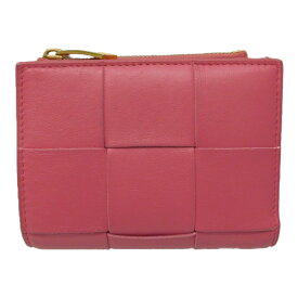 BOTTEGA VENETA ボッテガヴェネタ　イントレチャート カセット 二つ折り財布 ファスナー ウォレット 折財布　スモール　コンパクト財布 　レザー　ピンク系　ギフト　プレゼント包装可【中古】 新居浜店