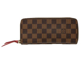 LOUIS VUITTON　ルイ・ヴィトン　ポルトフォイユ・クレマンス　N60534　ダミエエベヌキャンバス　長財布　ラウンドファスナー　ブラウン系×レッド系　レディース　シンプル　ギフト　プレゼント包装可　【中古】　松山朝生田店