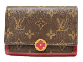 【☆箱・布袋あり☆】LOUIS VUITTON　ルイ・ヴィトン　ポルトフォイユ・フロールコンパクト　M64588　モノグラム　ブラウン　フューシャ　ウォレット　二つ折り財布　財布　レディース　シンプル　プレゼント包装可　【中古】松山朝生田店