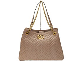 【布袋あり】GUCCI　グッチ　GGマーモントトートバッグ　453569　レザー　ピンクベージュ　トートバッグ　チェーンバッグ　レディース　ゴールド金具　シンプル　ギフト　プレゼント包装可　【中古】松山朝生田店