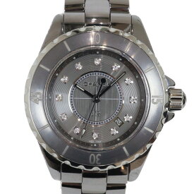 【ギャラ有】CHANEL　シャネル　J12　クロマティック　33MM　H3241　クオーツ　デイト　チタン・セラミック　12Pダイヤモンド　グレー　レディース　腕時計　プレゼント包装　ギフト【中古】松前R56号店