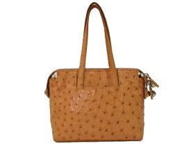 オーストリッチ　ハンドバッグ　ブラウン系　茶色　小さめ　コンパクト　レディース　シンプル　ギフト　プレゼント包装可【中古】松山久万ノ台店