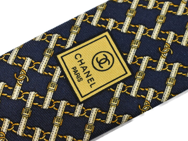 楽天市場】CHANEL シャネル 幾何学模様タイ ネクタイ ネイビー系 