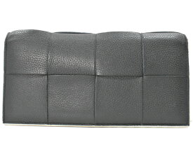 【箱・布袋あり】BOTTEGA VENETA　ボッテガヴェネタ　マキシイントレチャート二つ折り長財布　ブラック×ホワイト　ロングウォレット　レザー　メンズ　シンプル　ギフト　プレゼント包装可【中古】松山久万ノ台店