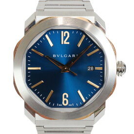 【ギャラ有】BVLGARI　ブルガリ　オクト　ローマ　OC41C3PGSD/MEA　自動巻き　デイト　K18PG　ピンクゴールド　SS　ブルー　メンズ　腕時計　ウォッチ　プレゼント包装　ギフト【中古】松前R56号店