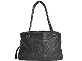 【箱・布袋あり】CHANEL　シャネル　チェーントートバッグ　キャビアスキン　シルバー金具　ブラック　黒　肩掛けバッグ　人気　定番　シンプル　カジュアル　レディース　ギフト　プレゼント包装可【中古】松山久万ノ台店