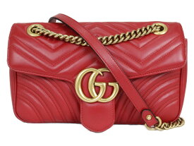 GUCCI　グッチ　ショルダーバッグ　443497　GGマーモント　レッド　レザー　シンプル　レディース　ギフト　プレゼント包装可【中古】松前R56号店