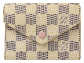 【箱・布袋有り】LOUIS VUITTON　ルイヴィトン　N64022　ポルトフォイユ・ヴィクトリーヌ　二つ折り財布　折りたたみ財布　ダミエ・アズール　イニシャル入り　アイボリー×ピンク　定番　人気　レディース　シンプル　ギフト　プレゼント包装可【中古】松前R56店
