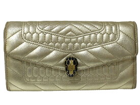 BVLGARI　ブルガリ　セルペンティ長財布　折りたたみ財布　ロングウォレット　ゴールド系　レザー　ゴールド金具　レディース　メンズ　ユニセックス　シンプル　人気　ギフト　プレゼント包装可【中古】松前R56号店
