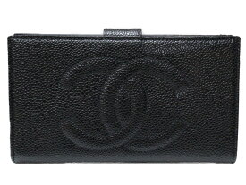 【箱・ギャラあり】CHANEL　シャネル　二つ折り長財布　がま口　ココマーク　キャビアスキン　ブラック　ゴールド金具　1992年頃　ウォレット　レディース　ヴィンテージ　プレゼント包装　ギフト【中古】松山朝生田店
