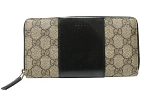 GUCCI　グッチ　GGスプリーム　ラウンドジップウォレット　451249　PVC　レザー　ブラック　ベージュ系　長財布　ファスナー　メンズ　定番　プレゼント包装　ギフト【中古】松山朝生田店