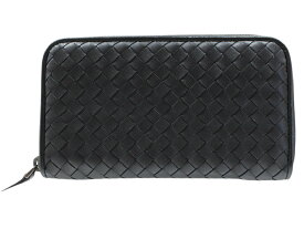 BOTTEGA VENETA　ボッテガ・ヴェネタ　イントレチャート ピッコロジップアラウンドウォレット　ラウンドファスナー長財布　ブラック　黒色　レザー　美品　ビジネス　シンプル　カジュアル　メンズ　プレゼント包装　ギフト【中古】松山久万ノ台店