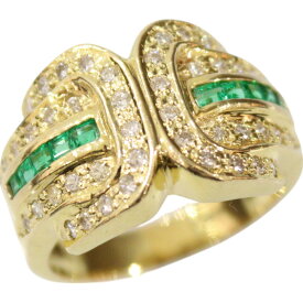 K18　イエローゴールド　リング　エメラルド　0.30ct　ダイヤモンド　0.43ct　12号　7.6g　ゴージャス　レディース　指輪　ジュエリー　プレゼント包装可　ギフト【中古】松前R56号店