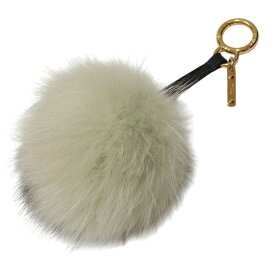 FENDI　フェンディ　ポンポンチャーム　バッグチャーム　ファー　クリーム×ブラック　チャーム　キーホルダー　レディース　ゴールド金具　シンプル　ギフト　プレゼント包装可　【中古】松山朝生田店