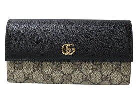 【箱・布袋あり】GUCCI　グッチ　ダブルGバイカラー　コンチネンタルウォレット　456116　レザー　GGスプリームキャンバス　ブラック　ベージュ　財布　長財布　メンズ　レディース　ウィメンズ　プレゼント包装　ギフト【中古】松前R56号店