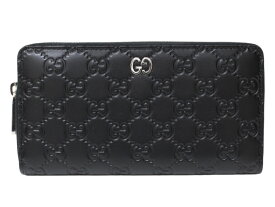 【箱あり】GUCCI　グッチ　ジップアラウンドウォレット　473928　グッチシマレザー　ブラック×シルバー　ラウンドファスナー　長財布　メンズ　人気　プレゼント包装　ギフト【中古】松前R56号店