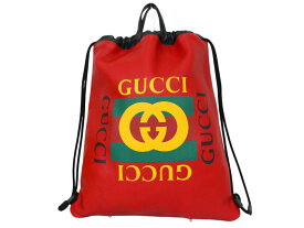 GUCCI　グッチ　ドローストリングバックパック　516639　リュックサック　2WAY　レザー　レッド系×ブラック　ロゴ　レディース　メンズ　ユニセックス　シンプル　人気　ギフト　プレゼント包装可【中古】松前R56号店