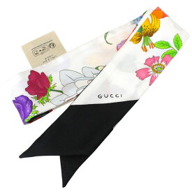 【箱あり】GUCCI　グッチ　シルクツイン フローラプリント ネックボウ　406206　3G001　ツイリー　シルク100％　花柄　フラワー　マルチカラー　小物　お洒落　レディース　メンズ　ユニセックス　シンプル　人気　ギフト　プレゼント包装可【中古】松前R56号店