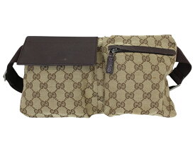 GUCCI　グッチ　ボディバッグ　28566　ウエストバッグ　ウエストポーチ　GGキャンバス×レザー　ブラウン系　ダークブラウン系　メンズ　紳士　シンプル　人気　ギフト　プレゼント包装可【中古】松前R56号店