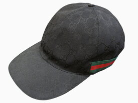 GUCCI　グッチ　ベースボールキャップ　200035　サイズM　GGキャンバス×レザー　帽子　オフディア　ブラック　メンズ　レディース　ユニセックス　カジュアル　シンプル　人気　ギフト　プレゼント包装可【中古】松前R56号店