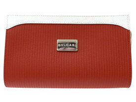 【箱あり】BVLGARI　ブルガリ　コスメティックケースS　ミレリゲ　レッド系×ホワイト　ポーチ　小物　シルバー金具　コンパクト　ファスナー　収納　レディース　ウィメンズ　人気　シンプル　プレゼント包装　ギフト【中古】松前R56号店