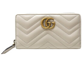 【箱・布袋・紙袋あり】GUCCI　グッチ　ダブルGジップアラウンドウォレット　443123　GGマーモント　キルティング　レザー　ライトグレー　グレー系　長財布　ファスナー　レディース　定番　プレゼント包装　ギフト【中古】松山朝生田店