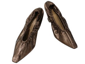 【箱・布袋あり】BOTTEGA VENETA　ボッテガヴェネタ　アーモンドトゥレザーパンプス　サイズ37　クリアヒール　メタリックブラウン　靴　お洒落　レディース　ウィメンズ　シンプル　人気　プレゼント包装　ギフト【中古】松前R56号店