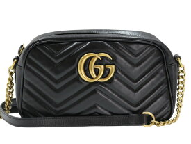 【布袋あり】GUCCI　グッチ　GGマーモント スモール カメラバッグ　447632　ブラック　レザー　ショルダーバッグ　斜め掛け　ゴールド金具　ウィメンズ　レディース　ギフト　プレゼント包装可【中古】松山久万ノ台店