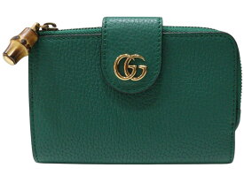GUCCI　グッチ　バンブー付ダブルGミディアムウォレット　739498　グリーン系　レザー　二つ折り財布　コンパクト　レディース　人気　プレゼント包装　ギフト【中古】松山朝生田店