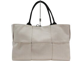 【布袋・ポーチあり】BOTTEGA VENETA　ボッテガヴェネタ アルコ トートバッグ　614486　キャンバス×レザー　ホワイト×ブラック　ウィメンズ　レディース　メンズ　ユニセックス　ハンドバッグ　大容量　ギフト　プレゼント包装可【中古】松山久万ノ台店