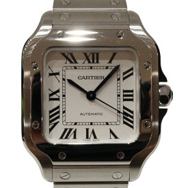 【替えベルト付・オーバーホール済】Cartier　カルティエ　サントスMM　WSSA0029　自動巻き　SS　ホワイト　メンズ　レディース　ボーイズ　腕時計　ウォッチ　プレゼント包装　ギフト【中古】松山朝生田店