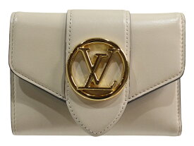 【箱・布袋あり】LOUIS VUITTON　ルイ・ヴィトン　ポルトフォイユ・ポンヌフ　M69176　スムースカーフレザー　クリーム系　ライトブルー　ゴールド金具　財布　3つ折り財布　コンパクト　ウォレット　レディース　ギフト　プレゼント包装可【中古】松山久万ノ台店