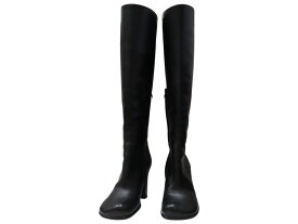 【箱・布袋付】BOTTEGA VENETA　ボッテガ・ヴェネタ　ロングレザーブーツ　37　1/2　約24.5cm　ブラック　レザー　靴　レディース　プレゼント包装可　ギフト【中古】松山朝生田店