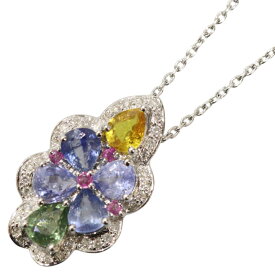 K18WG　マルチストーンネックレス　ホワイトゴールド　マルチカラー　ダイヤモンド　0.25ct　サファイア　約40cm　8.5g　ジュエリー　アクセサリー　レディース　ギフト　プレゼント包装可【中古】松前R56号店