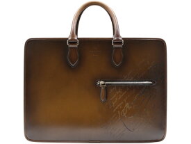 【箱・布袋あり】BERLUTI　ベルルッティ　ドゥジュール スクリットレザー ブリーフケース　ブラウン系　ヴェネチアレザー　ビジネス　A4　ハンドバッグ　イタリア製　メンズ　ギフト　プレゼント包装可【中古】松山久万ノ台店