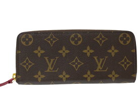 【箱・布袋あり】LOUIS VUITTON　ルイ・ヴィトン　ポルトフォイユ・クレマンス　M60742　モノグラムキャンバス　ブラウン　フューシャ　ウォレット　長財布　ラウンドファスナー　レディース　ギフト　人気　プレゼント包装可【中古】松前R56号店