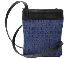 【布袋あり】BVLGARI　ブルガリ　ロゴマニア　デニムポシェット　ショルダーバッグ　ミニショルダーバッグ　コンパクトバッグ　ブルー　メンズ　レディース　ユニセックス　定番　人気　ギフト　プレゼント包装可【中古】松前R56号店
