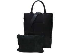 【布袋・ショルダーストラップあり】BOTTEGA VENETA　ボッテガ・ヴェネタ　アルコトート　ブラック　イントレチャート　レザー　ポーチ　ショルダーバッグ　ビジネス　メンズ　ギフト　プレゼント包装可【中古】松前R56号店