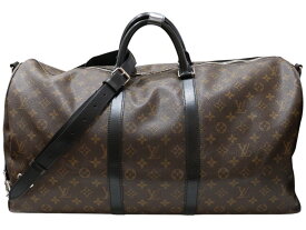 【ショルダーストラップあり】LOUIS VUITTON　ルイ・ヴィトン　キーポル・バンドリエール55　M56714　モノグラム・マカサー　ブラウン×ブラック　ボストンバッグ　トラベルバッグ　旅行　シルバー金具　大容量　メンズ　ギフト　プレゼント包装可【中古】松山朝生田店