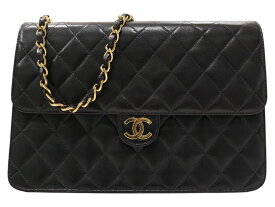 【箱・布袋・ギャラあり】CHANEL　シャネル　マトラッセ25　チェーンショルダーバッグ　カーフスキン　ブラック　ゴールド金具　レディース　シンプル　人気　ギフト　プレゼント包装可【中古】松山朝生田店